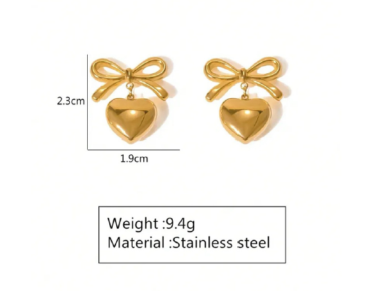 Bow -Heart -Drop Earring