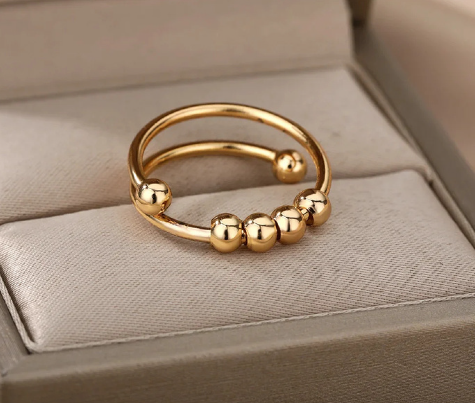 Gold Beaded spiral -Ring