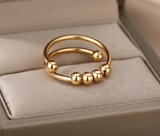 Gold Beaded spiral -Ring